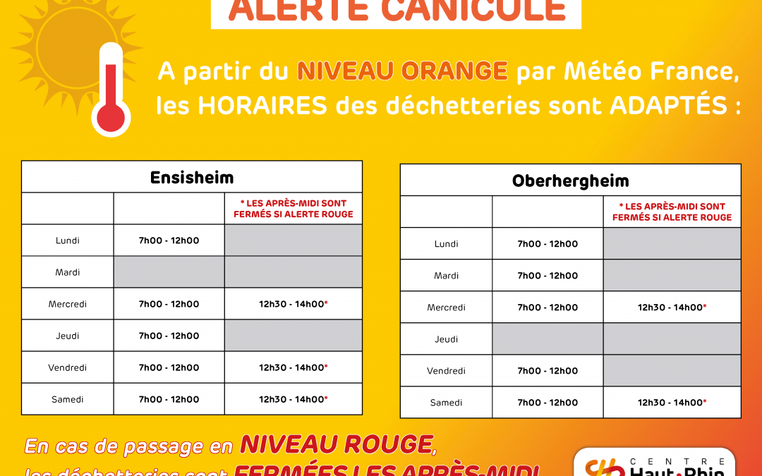 Vigilance orange canicule : horaires des déchetteries et des tournées de collecte adaptés.